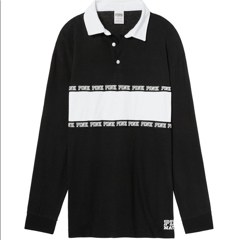 VS PINK Black Rugby Shirt